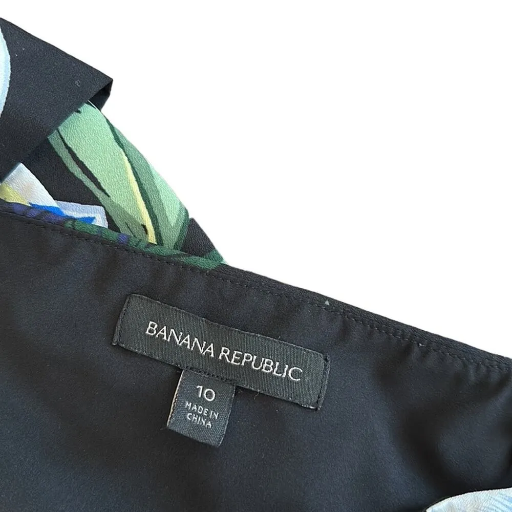 Banana Republic Black Floral Asymmetrical Strappy Faux Wrap Dress Women’s 10 - Image 14