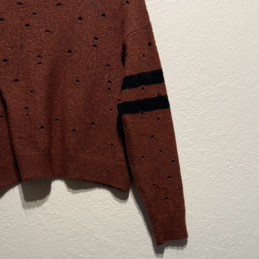 Charlotte Russe Red Distressed Cropped Sweater XS Cutout Grunge Striped Top Punk - Image 4