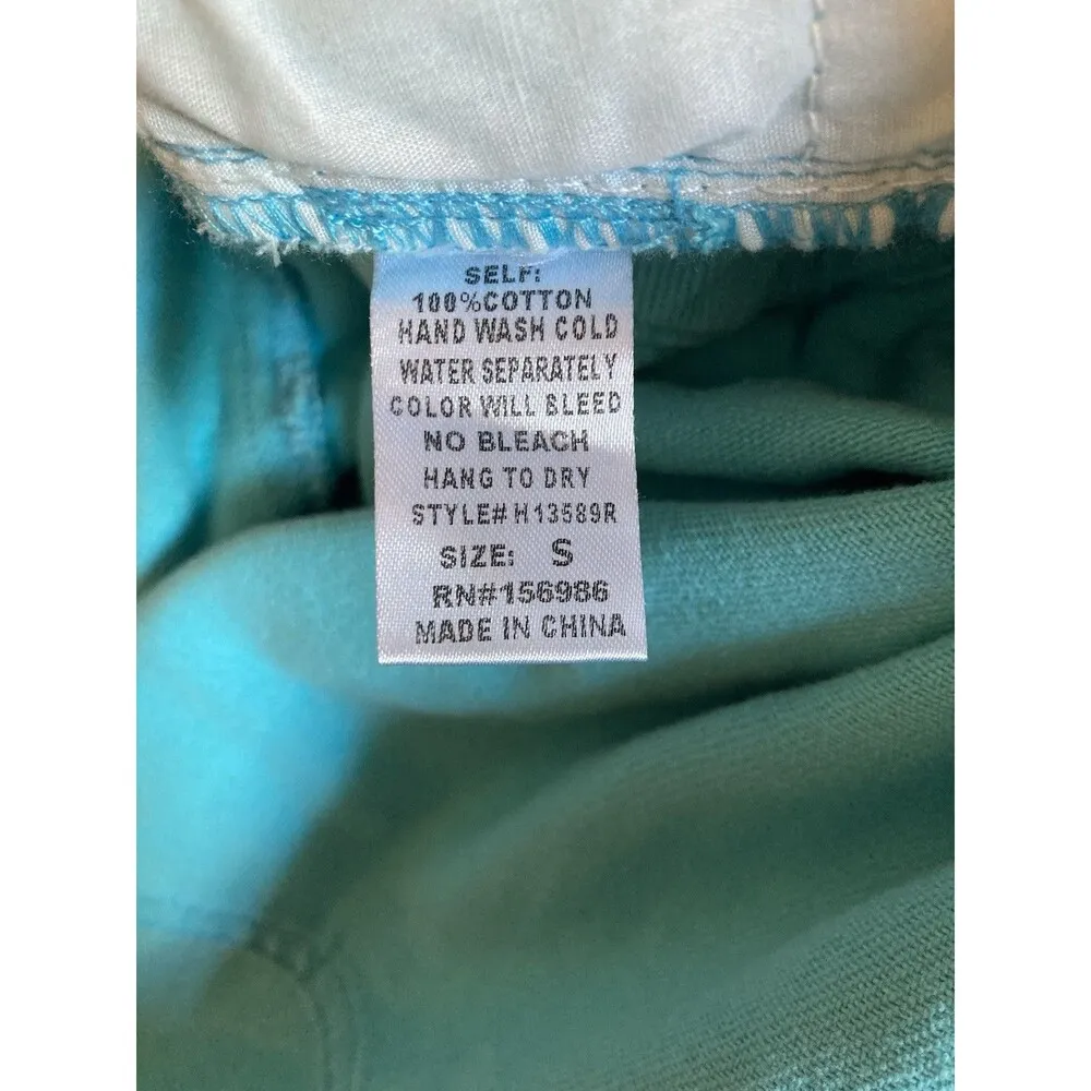 Boutique Idem Aqua Blue Distressed Denim Short Romper S Button Down Pockets New - Image 8