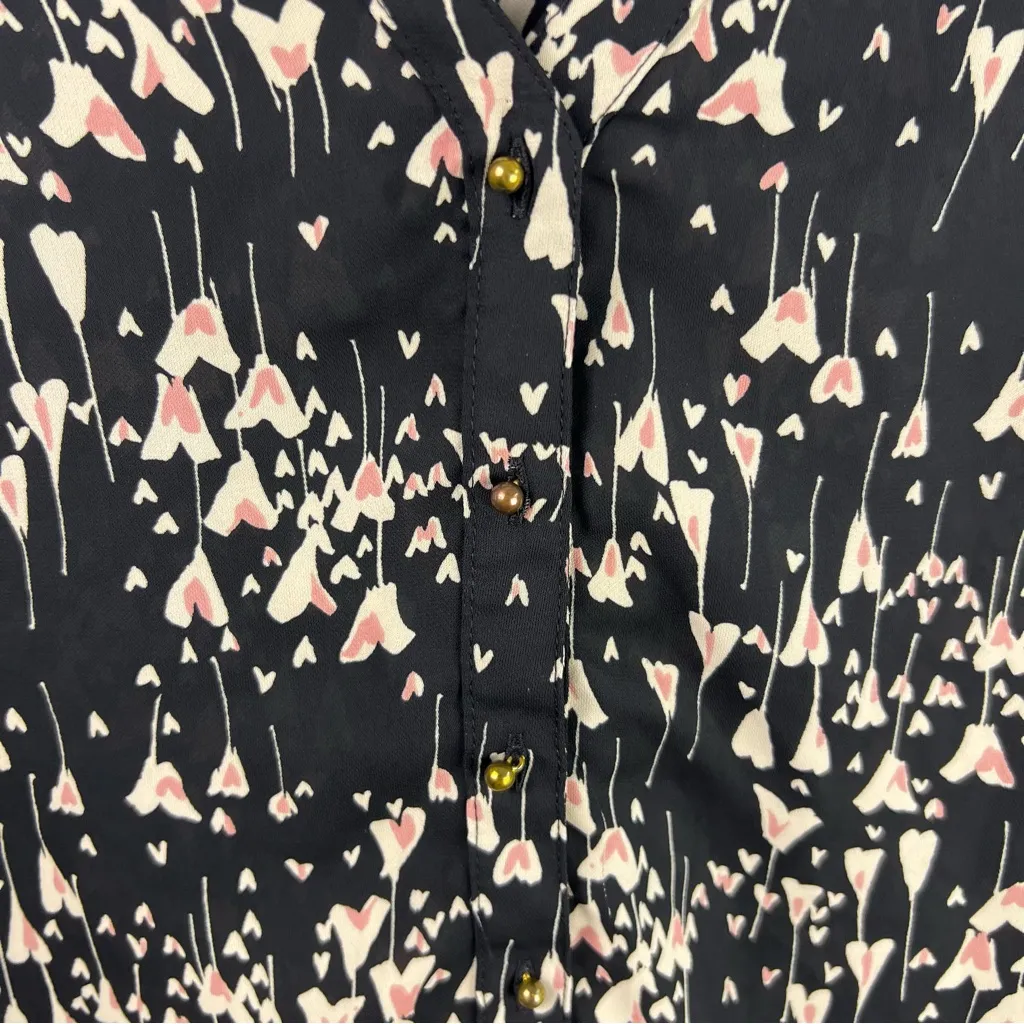 Lauren Conrad Black Pink Heart Print Blouse, XL, Button Front, Romantic Chic - Image 4
