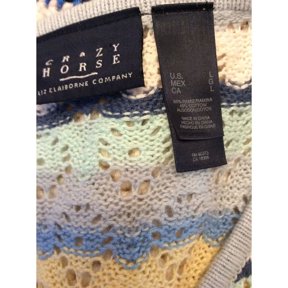 Crazy Horse Short Sleeve Crochet button Front Sweater Size Large L Womens - Image 4