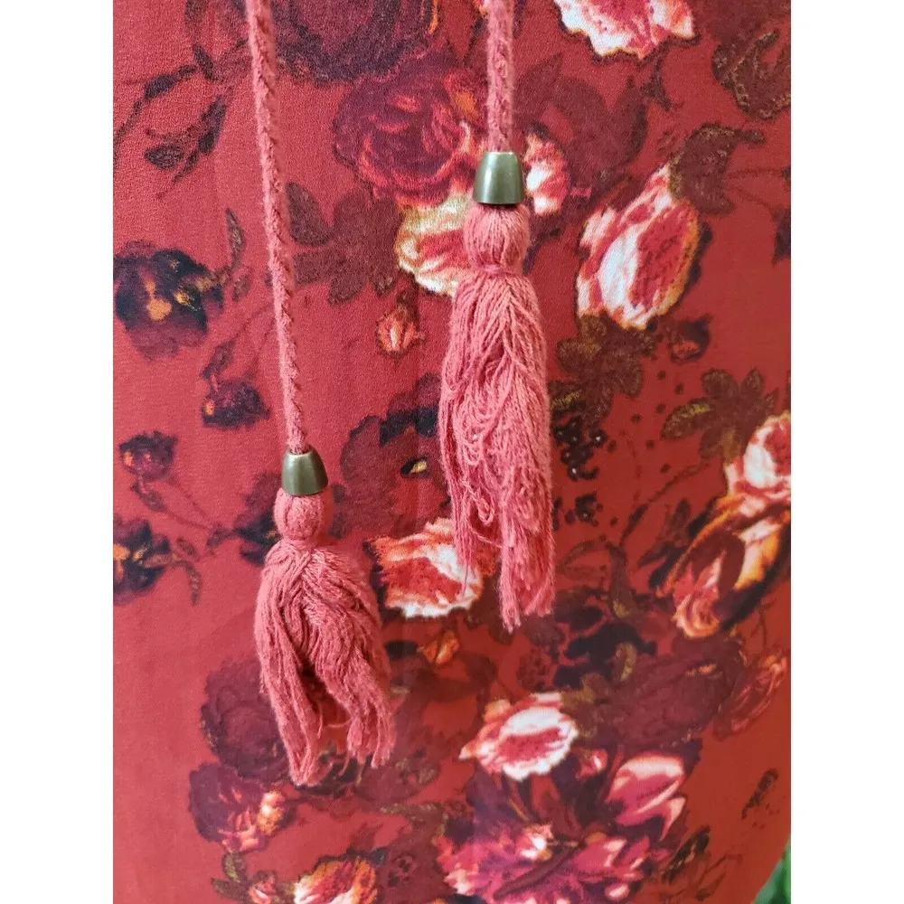 Altar’d State Red Floral Lace Up Boho Bell Sleeve V Neck Knee Length Dress Small - Image 10