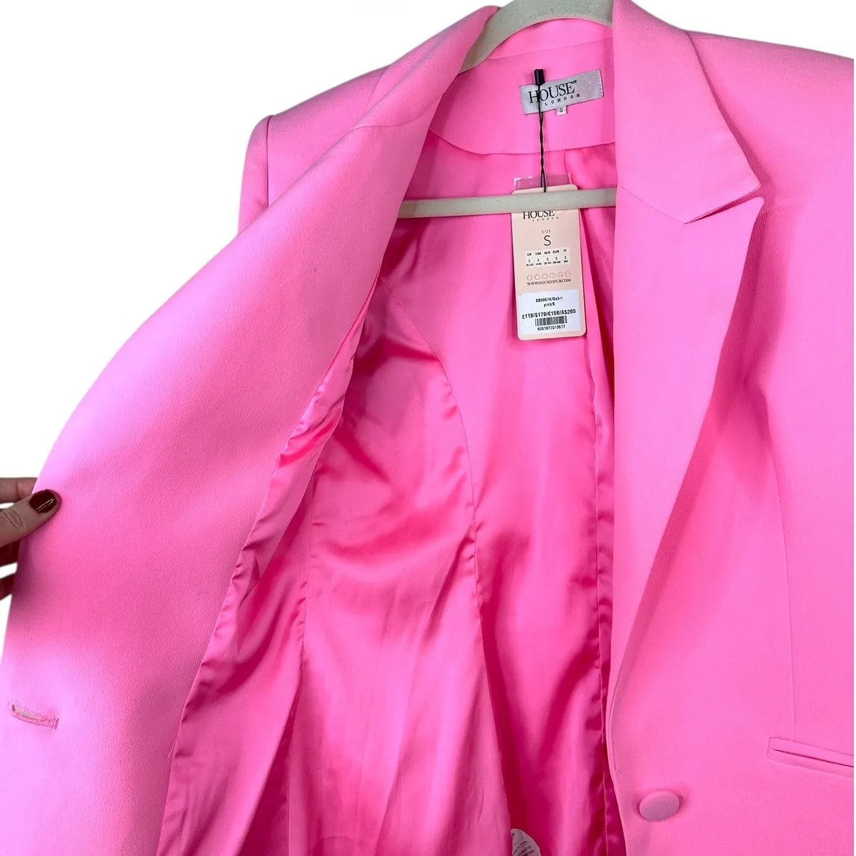 House of CB NWT Making Money Moves Gabri Pink Satin Button Lapel Blazer Small - Image 8