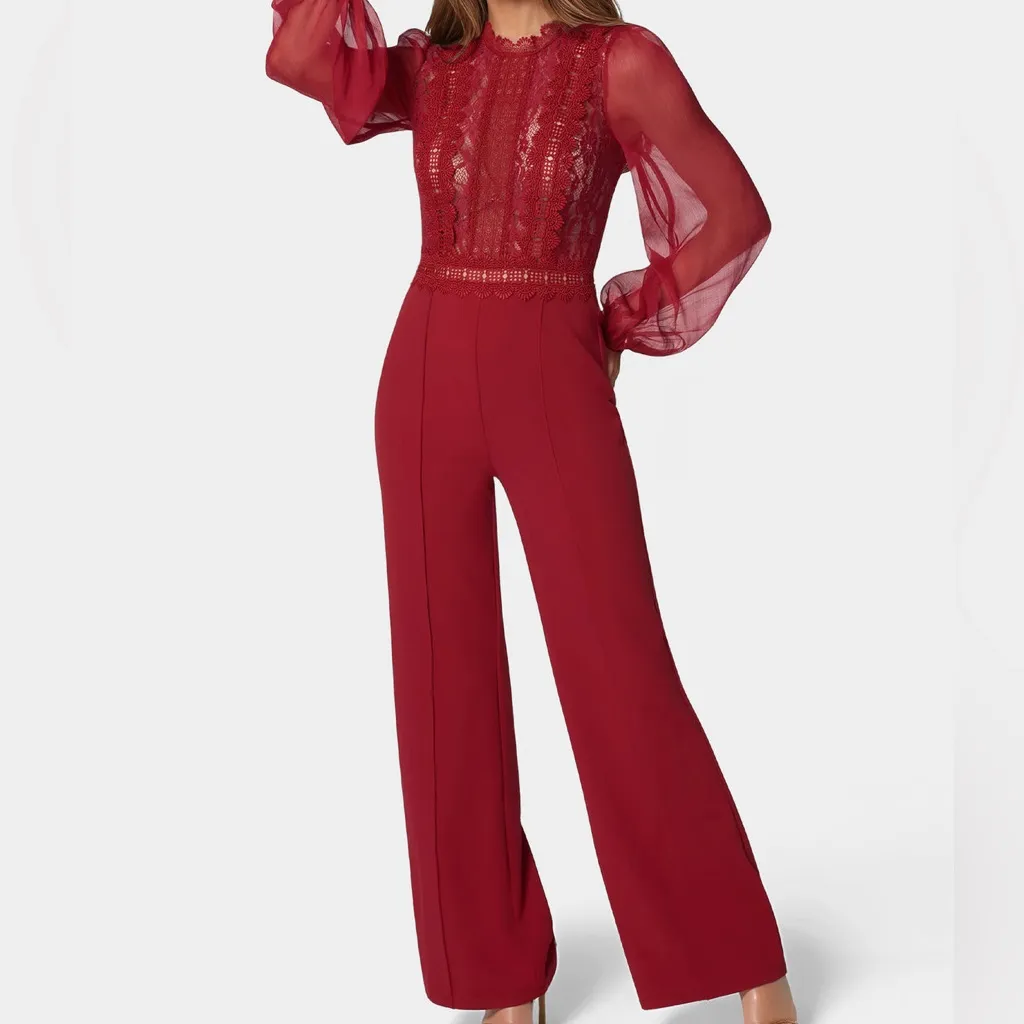 NWT Bebe LACE TOP STRAIGHT LEG JUMPSUIT - Image 4
