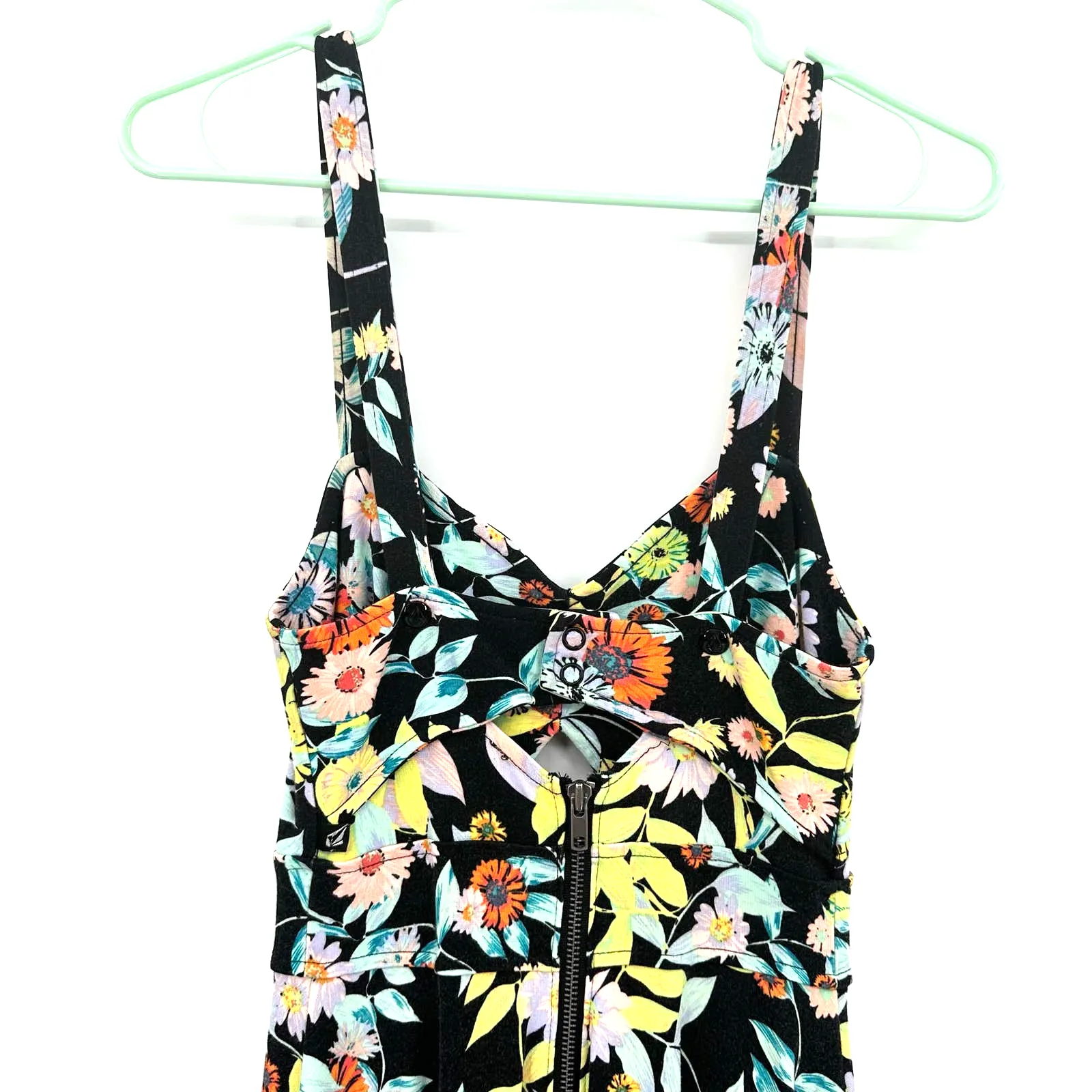 Volcom size Small black‎ floral sleeveless dress with cutouts mini dress - Image 4