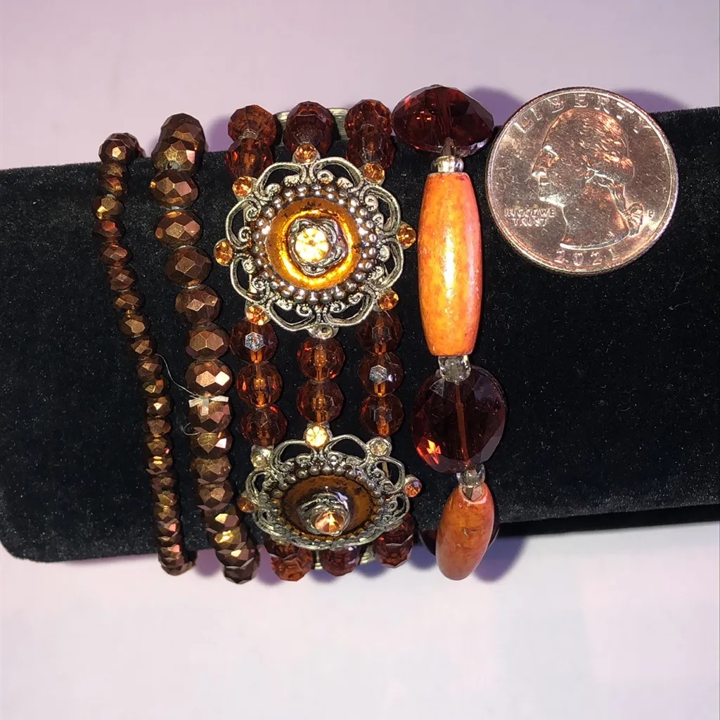 Elegant Beaded Bracelet Set with Silver Tone Accents Brown - Image 3