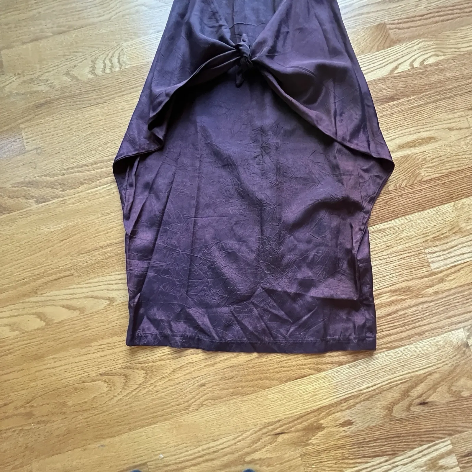 Vintage Contempo Casuals Purple Satin Bodycon Slip Dress Ruched Knot Y2K 90s Sm - Image 4