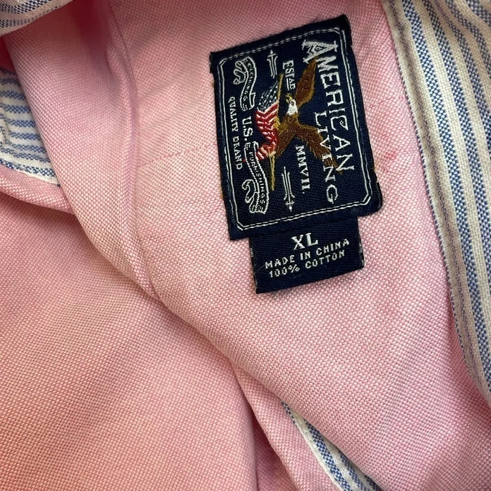 American Living Patriotic Pink Button Down Shirt with 3/4 Length Sleeves - Image 6