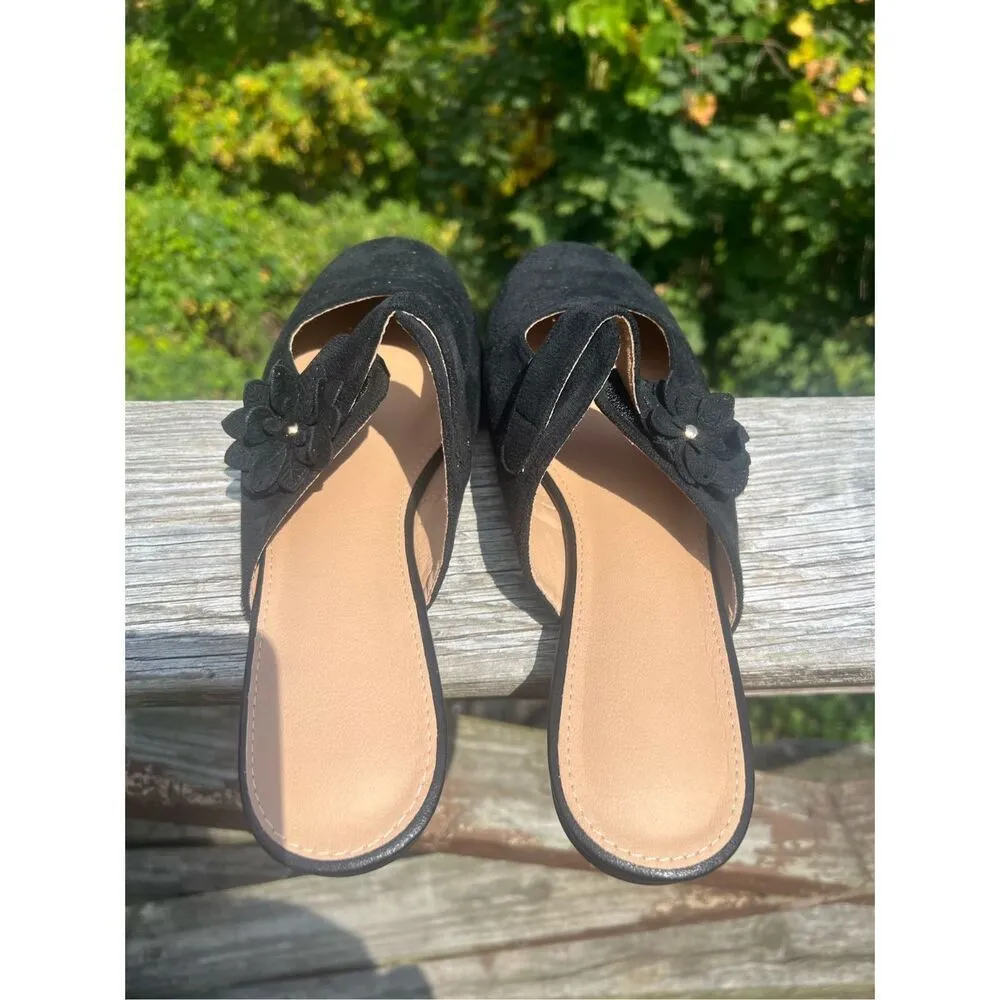 No Brand Black Faux Suede Mules Sz 42 (11.5) NIB - Image 5