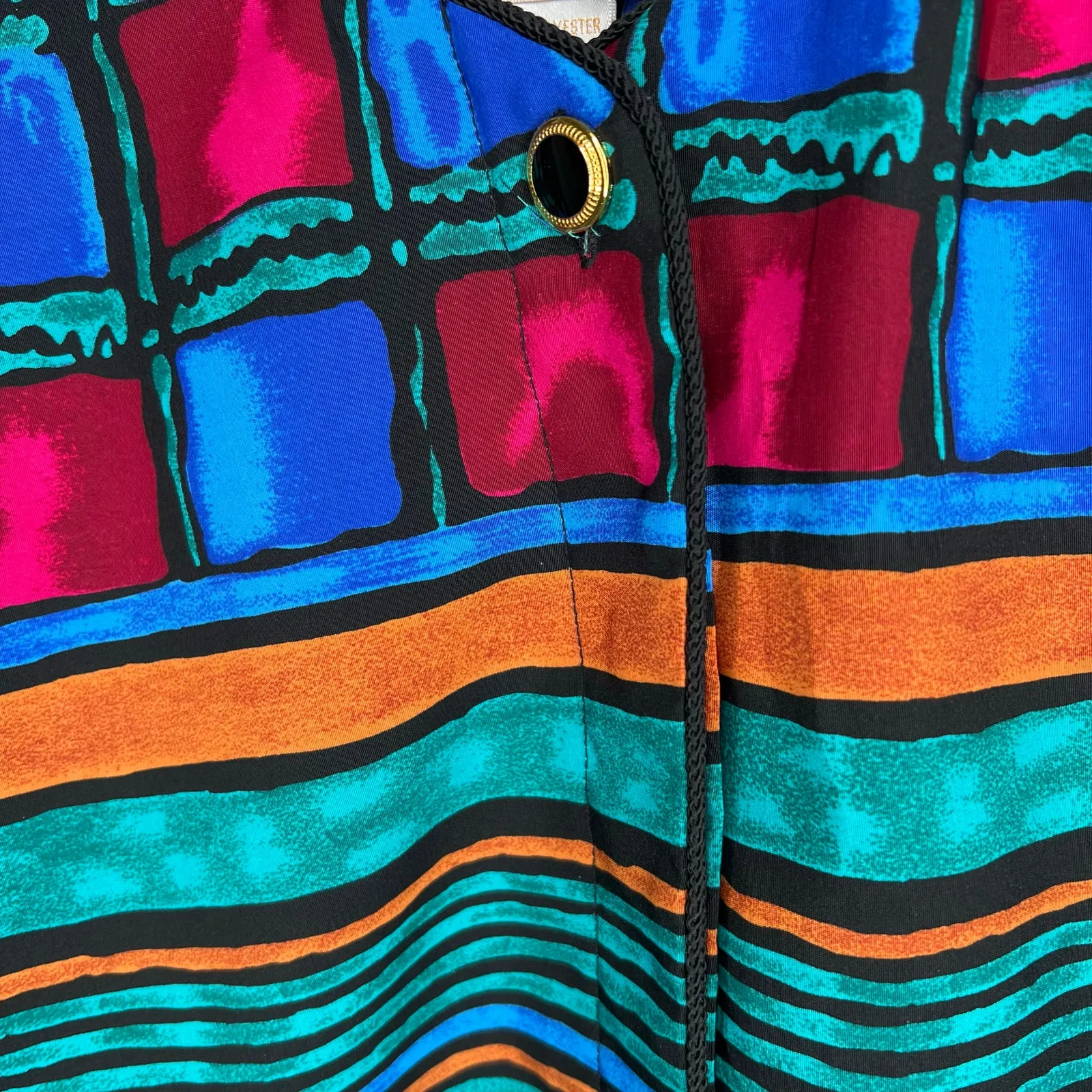 80's Jordan jeweltone geometric long sleeve blouse Size Small - Image 5