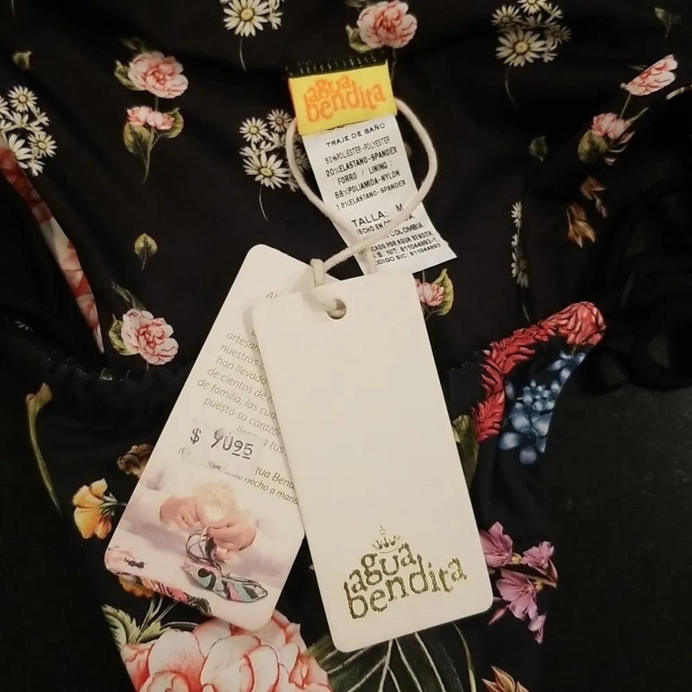 đź’•AGUA BENDITAđź’• Aldana Moss Bikini Bottom ~ Black Floral Print Medium NWT - Image 14