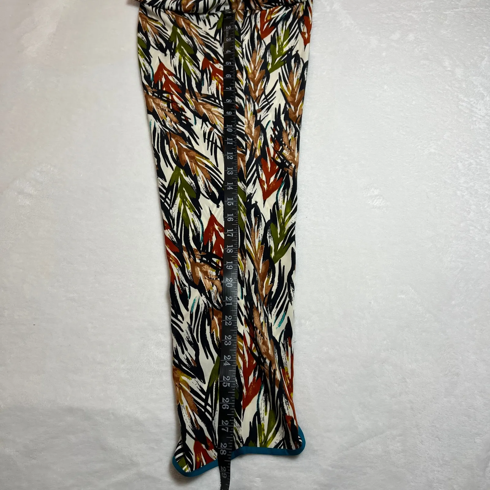 Women's High Rise Leaf Print Pull On Pants Size XXS Colorful Boho Hippie Festival White - Image 10