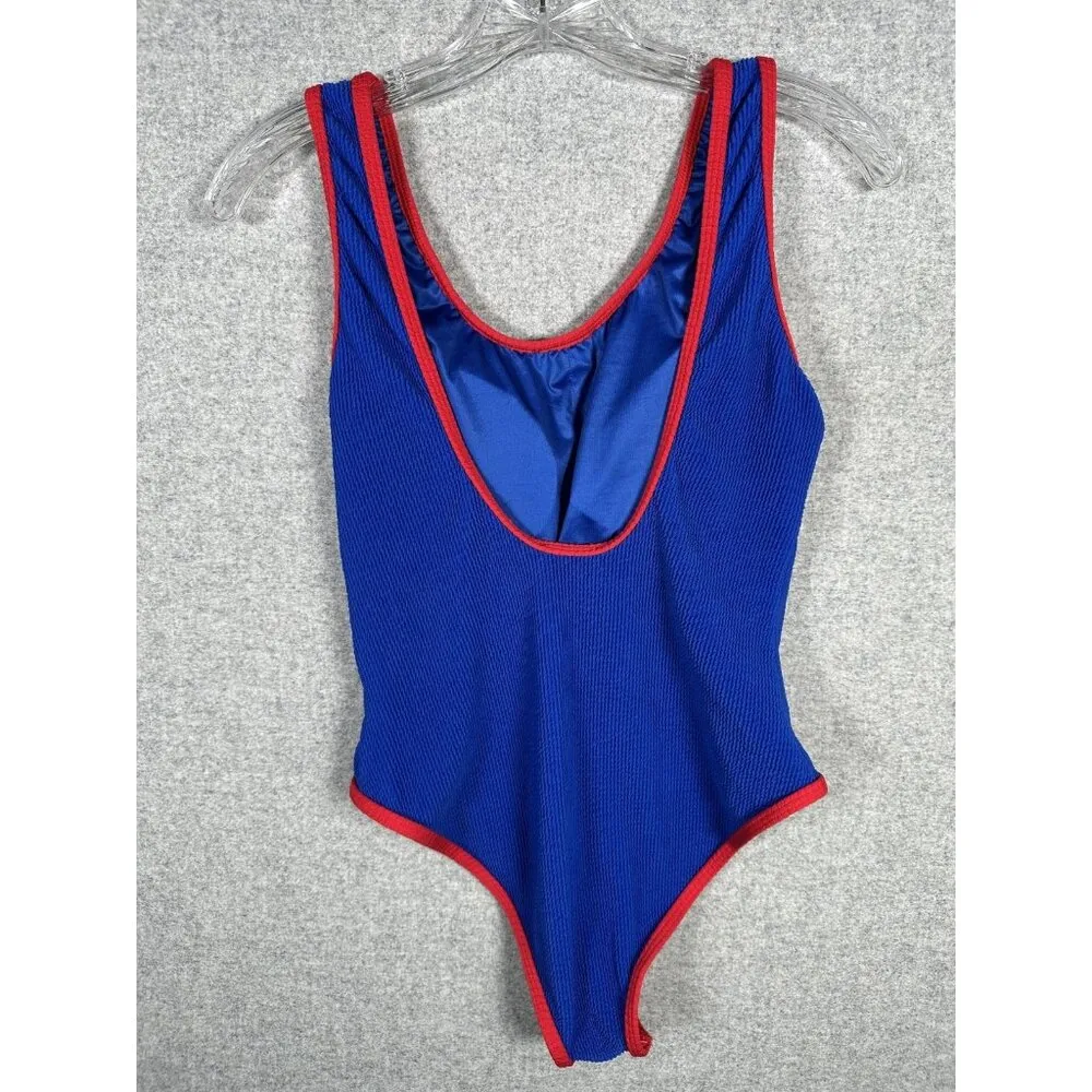 Pink lily Womens One Piece Blue Red Swimsuit Large High Thigh Scoop Neck Back - Image 6