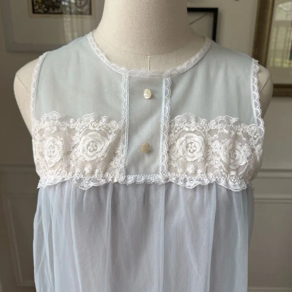 Vintage 70s Aristocraft Long Pastel Blue Nightgown M Size M - Image 3