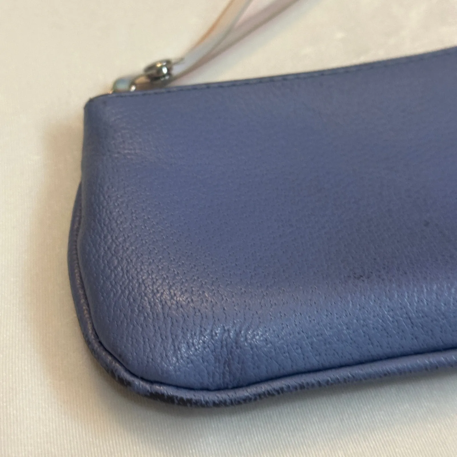 Lancel Paris Mini Pouch Periwinkle Purple Blue Grain Leather Cosmetics / Camera - Image 5