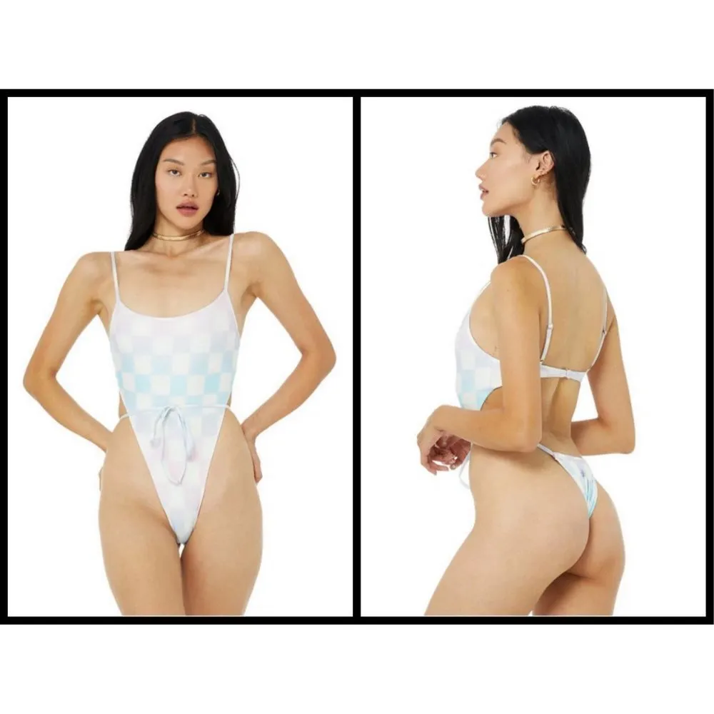 💕ALO x FRANKIES BIKINIS💕 Croft One Piece Swimsuit ~ Pastel Checker Large L NWT - Image 10