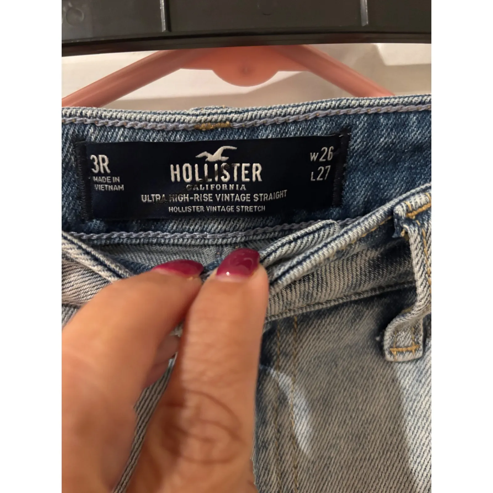 Hollister Jeans Distressed Ripped Dip Dye‎ Raw Hem Straight Leg Denim 3R - Image 5