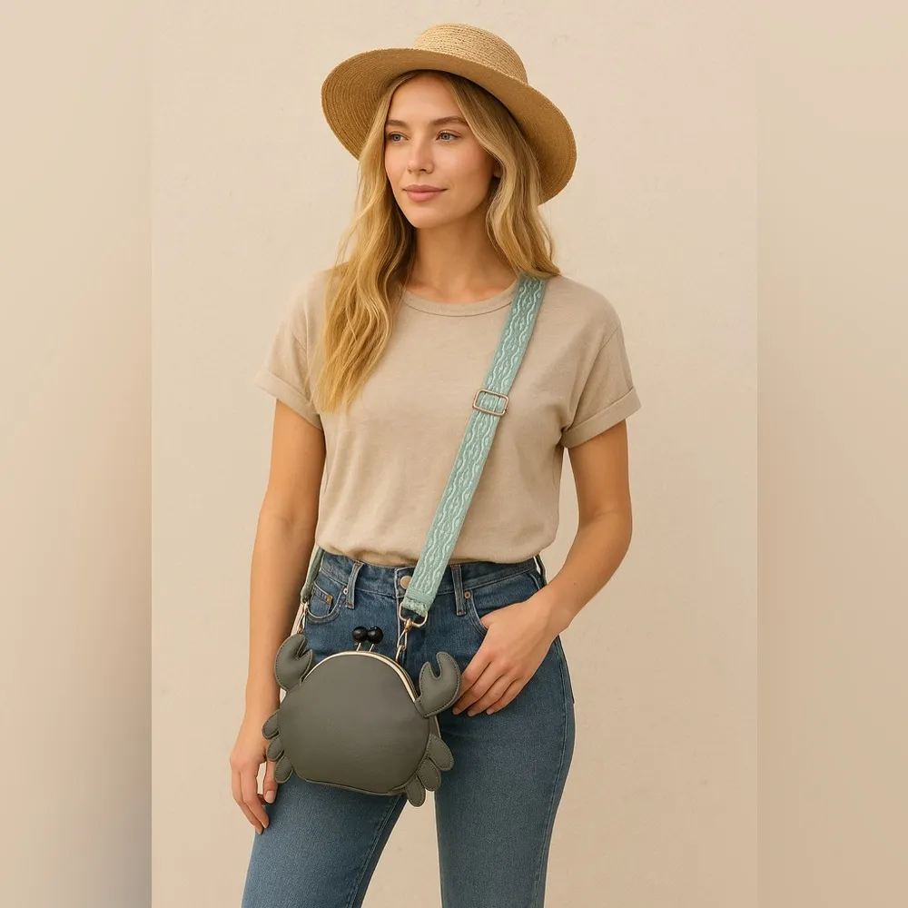 Y2K Crab Crossbody Purse Novelty Coastal Beachcore Summer Bag Coconut Girl Tan - Image 2