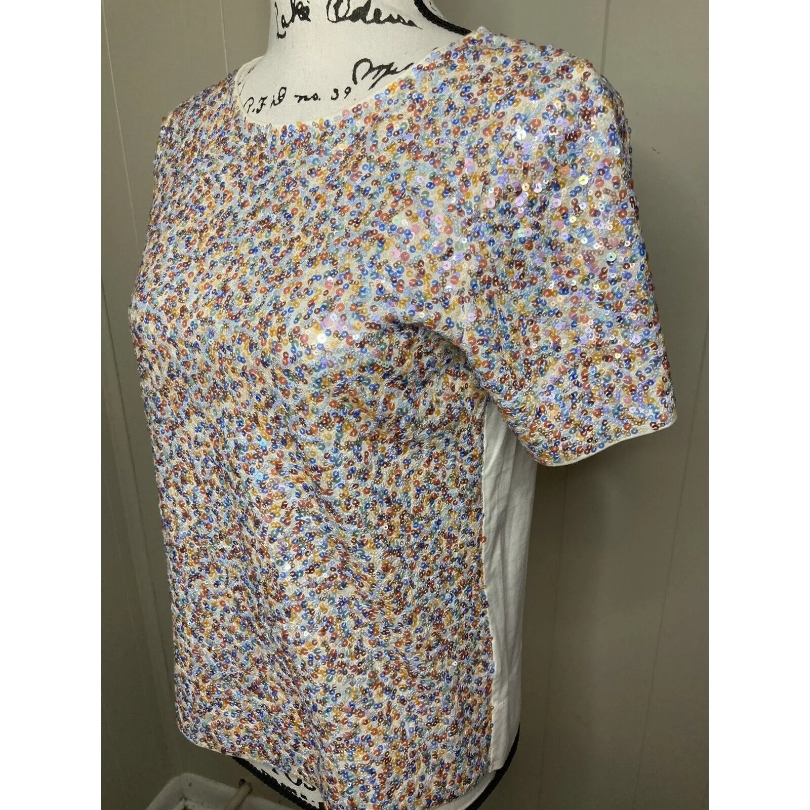 J Crew Women’s Embellished Sequin Short Sleeve Multicolored Top NWOTS XS - Image 5