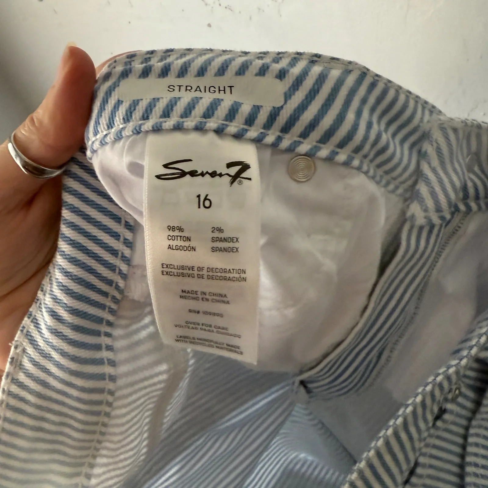 Seven7 Women's Striped Straight Leg‎ Jeans Blue White Size 16 Retro 2010s - Image 9