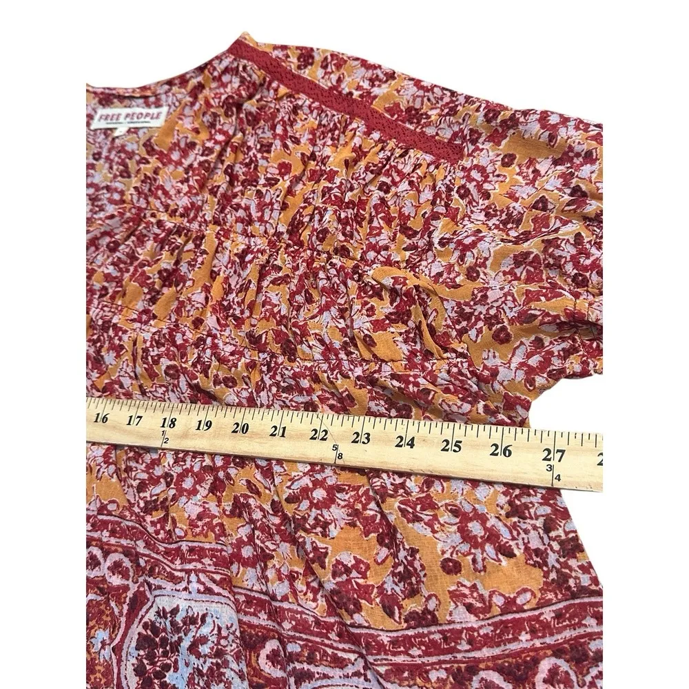 Free People Lorraine Tiered Kimono Top In Mustard Combo Size Medium Tunic #CC3-7 - Image 5