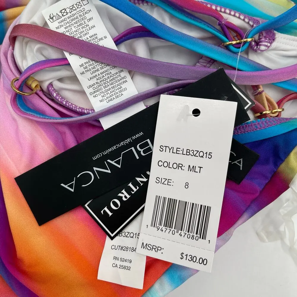 LA BLANCA Sunset Shores Swimsuit SZ 8 One Shoulder Ombre NWT Rainbow Multicolor - Image 6