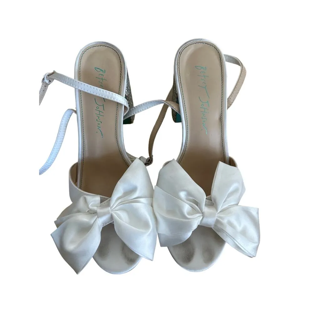 Betsey Johnson - Maddy Dressy Bow Platform Sandals in White & Silver - Image 4