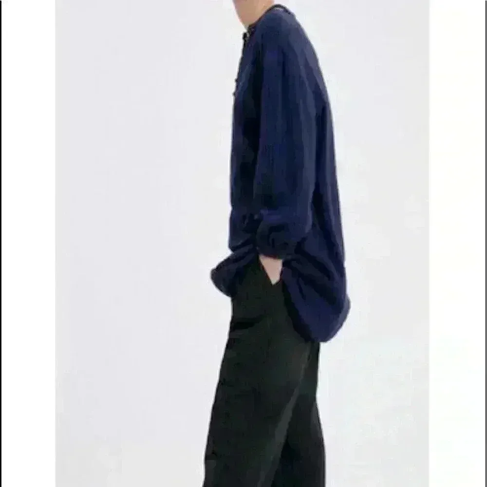 ZARA‎ Navy Lace Insert V-Neck Tunic Top Size XS - Image 3