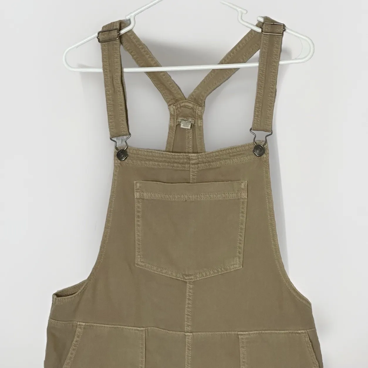 VTG Aerie Overalls Women  Large Tan Distressed Shortalls Boho Festival - Image 2