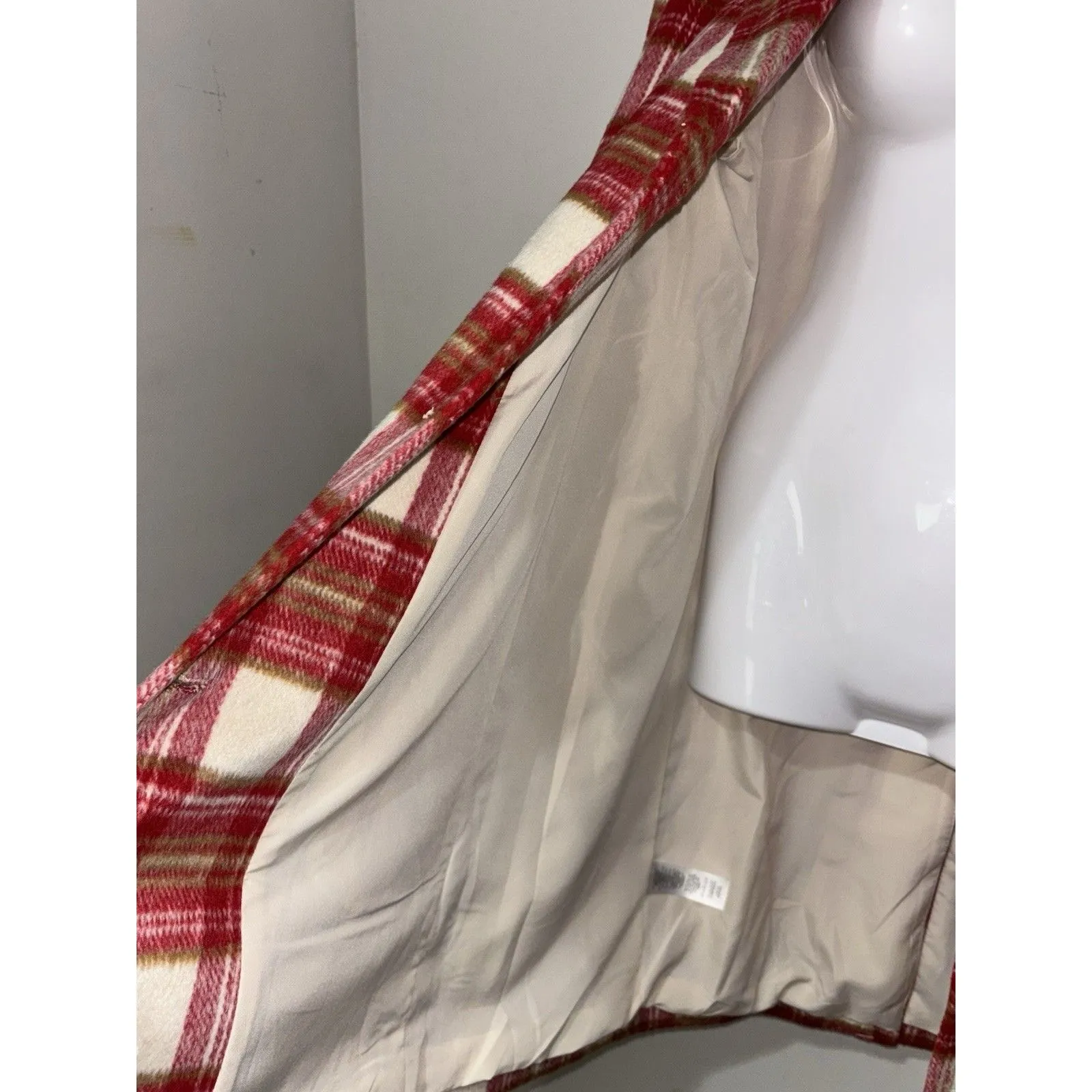 LOFT NWOTS Plaid Double Breasted Red Cream Coat Sz L Wool Blend Fully Lined Size L - Image 10