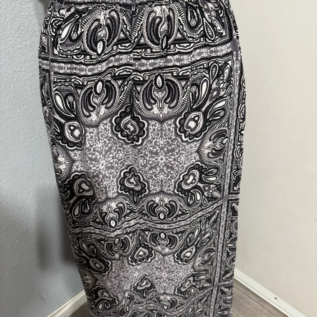 Faded Glory Women Black Gray Patterned Halter Neck Elastic Waist Maxi Dress XL - Image 8