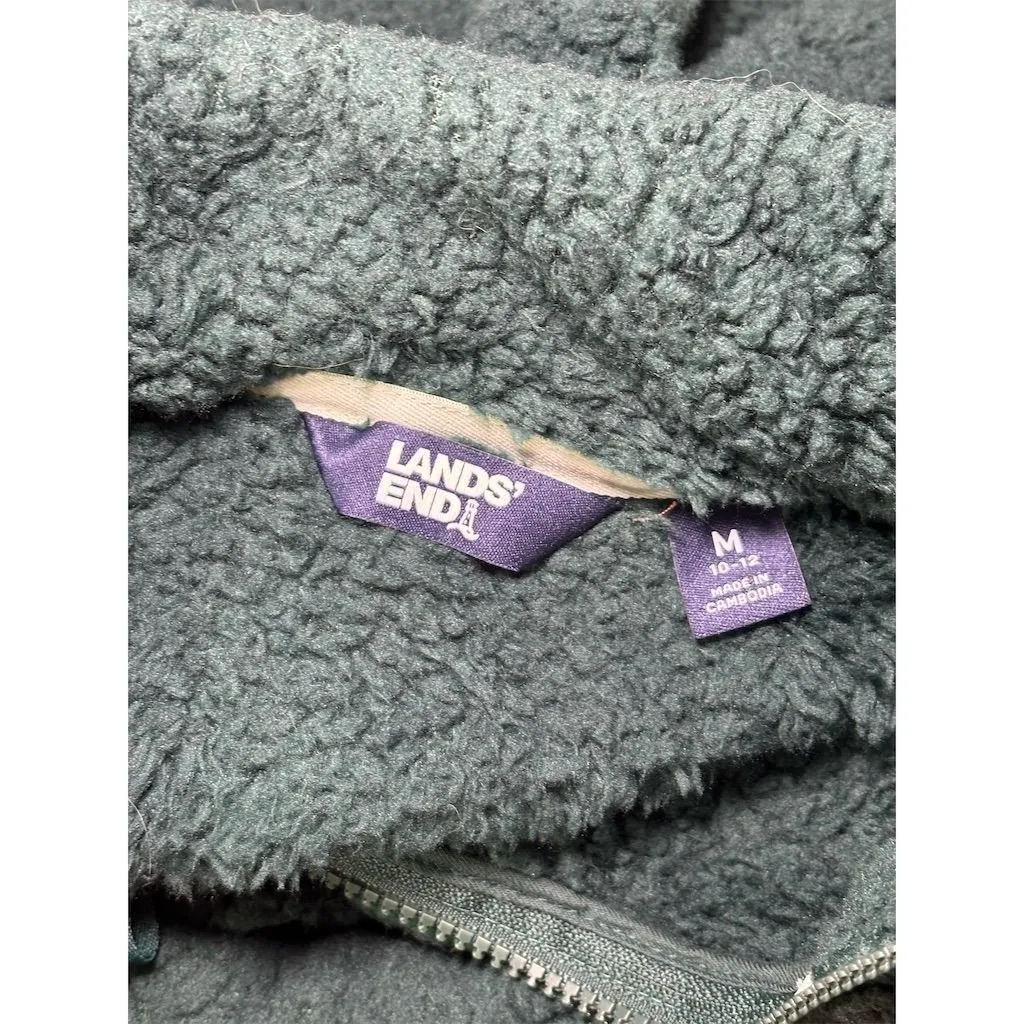 Lands' End Women's Faux Shearling Fleece Pullover Green Size M - Image 4