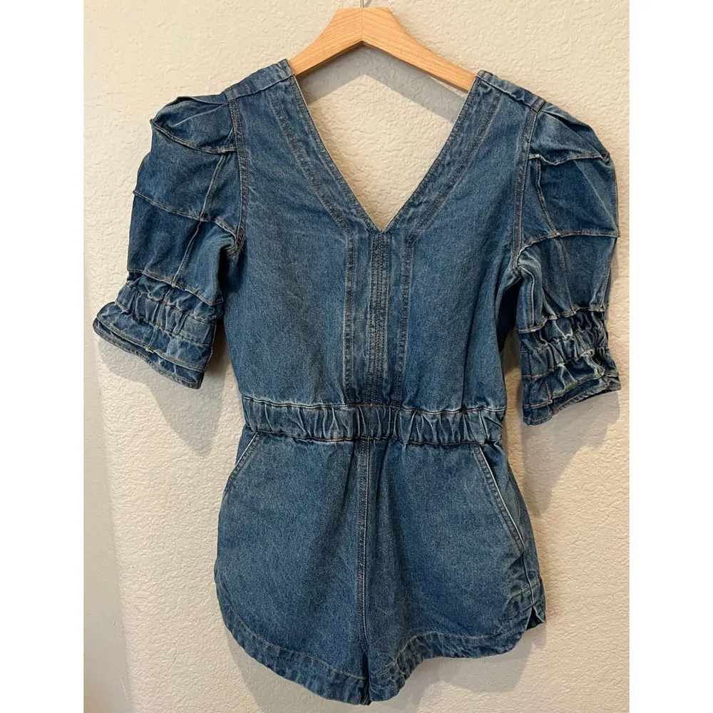 SEA New York Dagmar Denim Puff Romper (0) - Image 7