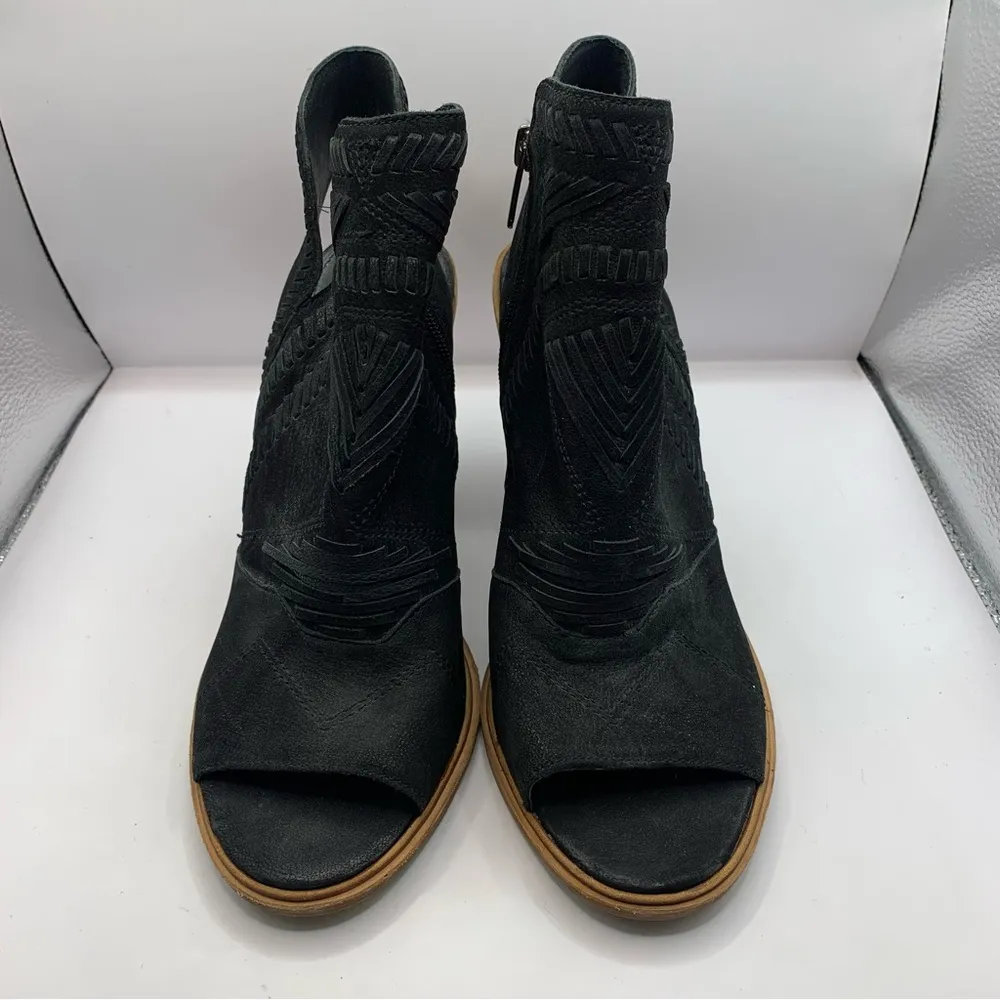 Vince Camuto Women Black Suede Woven Leather Peep Toe Bohemian 10M 4inheel - Image 2