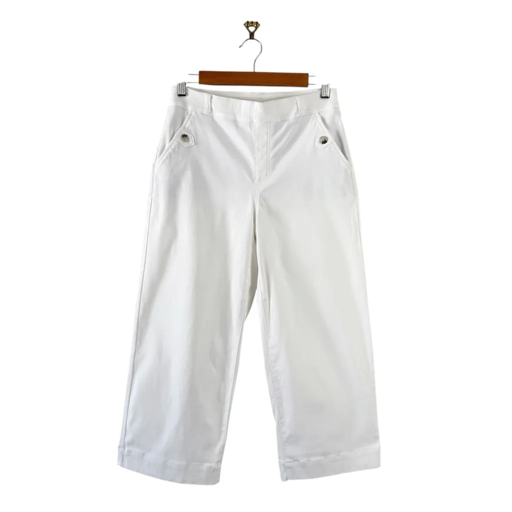 SPANX Stretch Twill Cropped Wide Leg Pants White Sz M Pull-On High Waist - Image 2