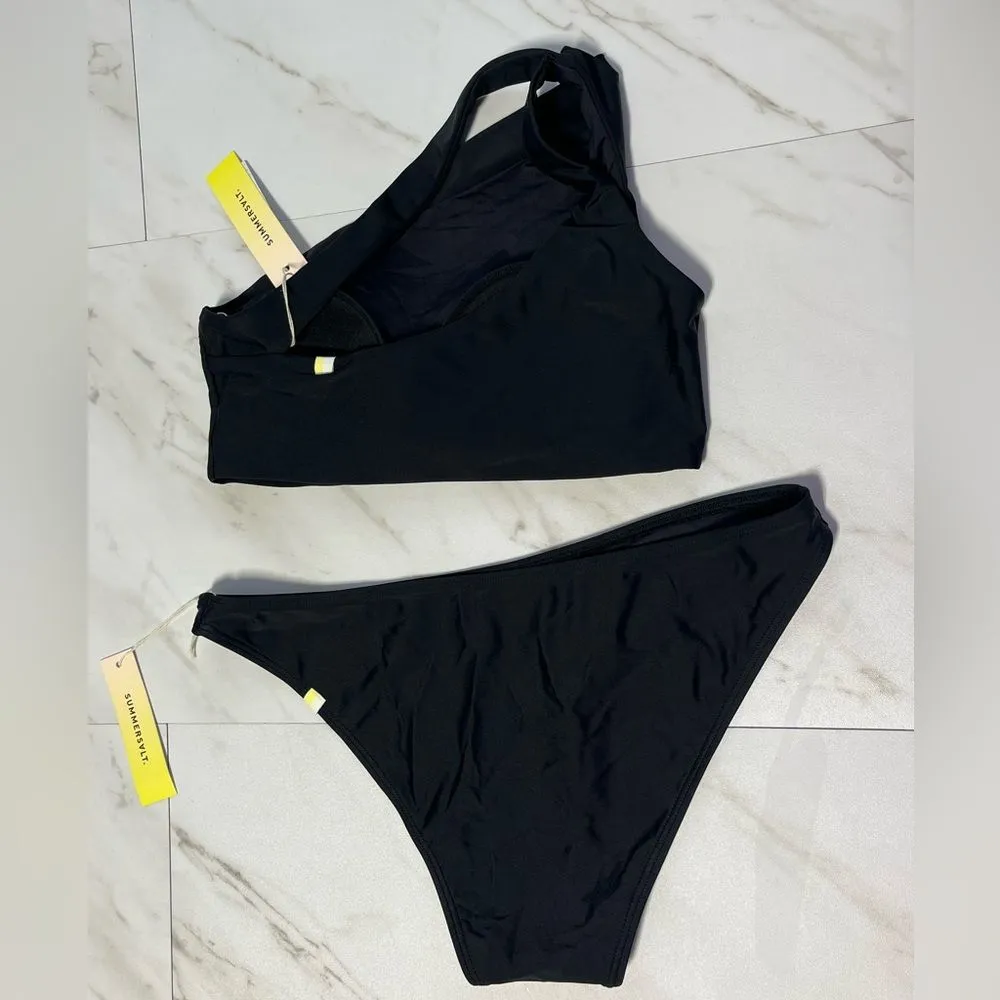 NWT Summersalt one shoulder black bikini top low rise black bikini bottom xs s - Image 2