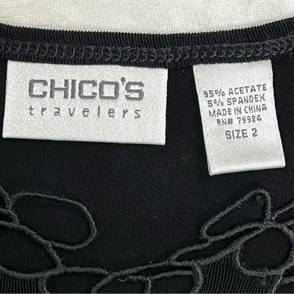 Chico's Travelers Slinky Stretchy Black Sleeveless Tank Top 2 cutout floral neck - Image 4