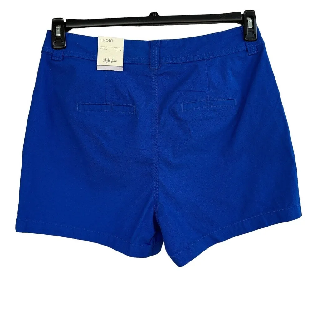 Style & Co SZ 16 Shorts Mid-Rise Pockets Zip-Fly Stretch Cobalt Blue Womens New - Image 2