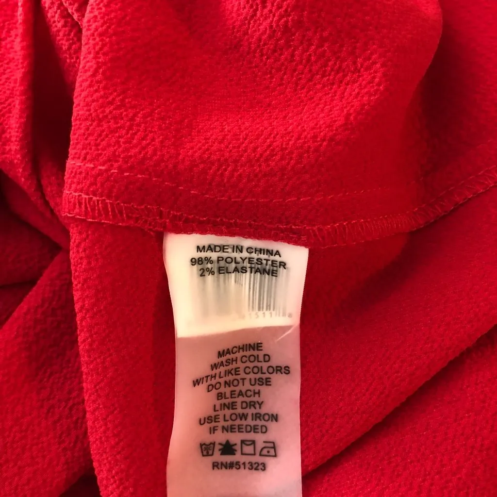 Vince Camuto Red Cold Shoulder Blouse Womens S Long Sleeve Hi Low Hem - Image 4