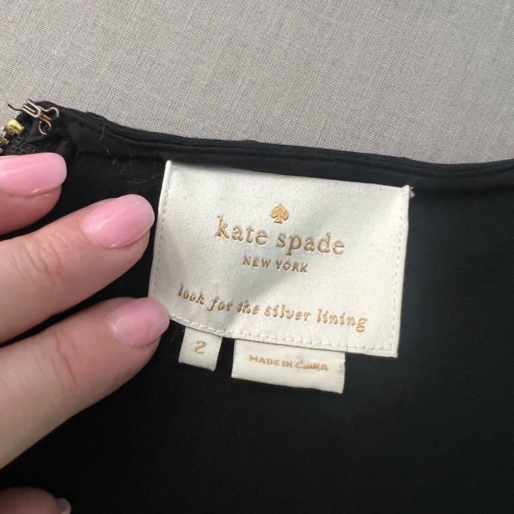 ￼Kate spade black velvet dot bow neckline ponte 3/4 sleeve sheath dress - Image 7