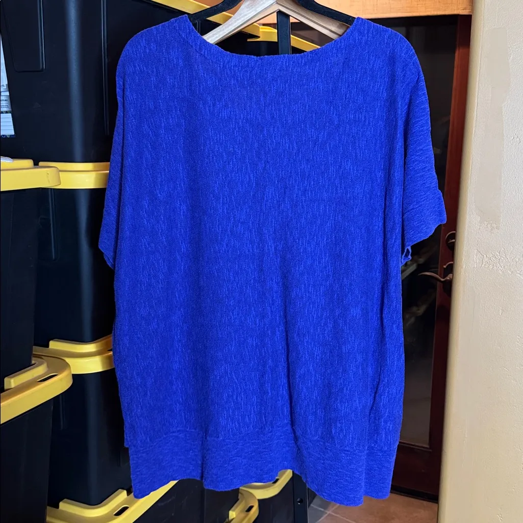 Eileen Fisher Royal Blue Linen Cotton Boxy Knit Top High-Low Hem Size 1X - Image 8