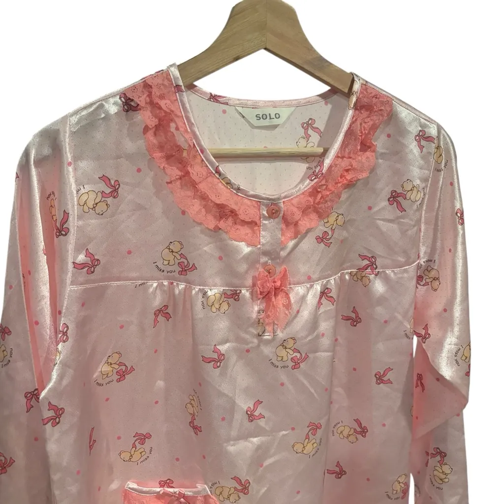 Solo Pink Pajama Set with Ruffle Trim Size M - Image 4