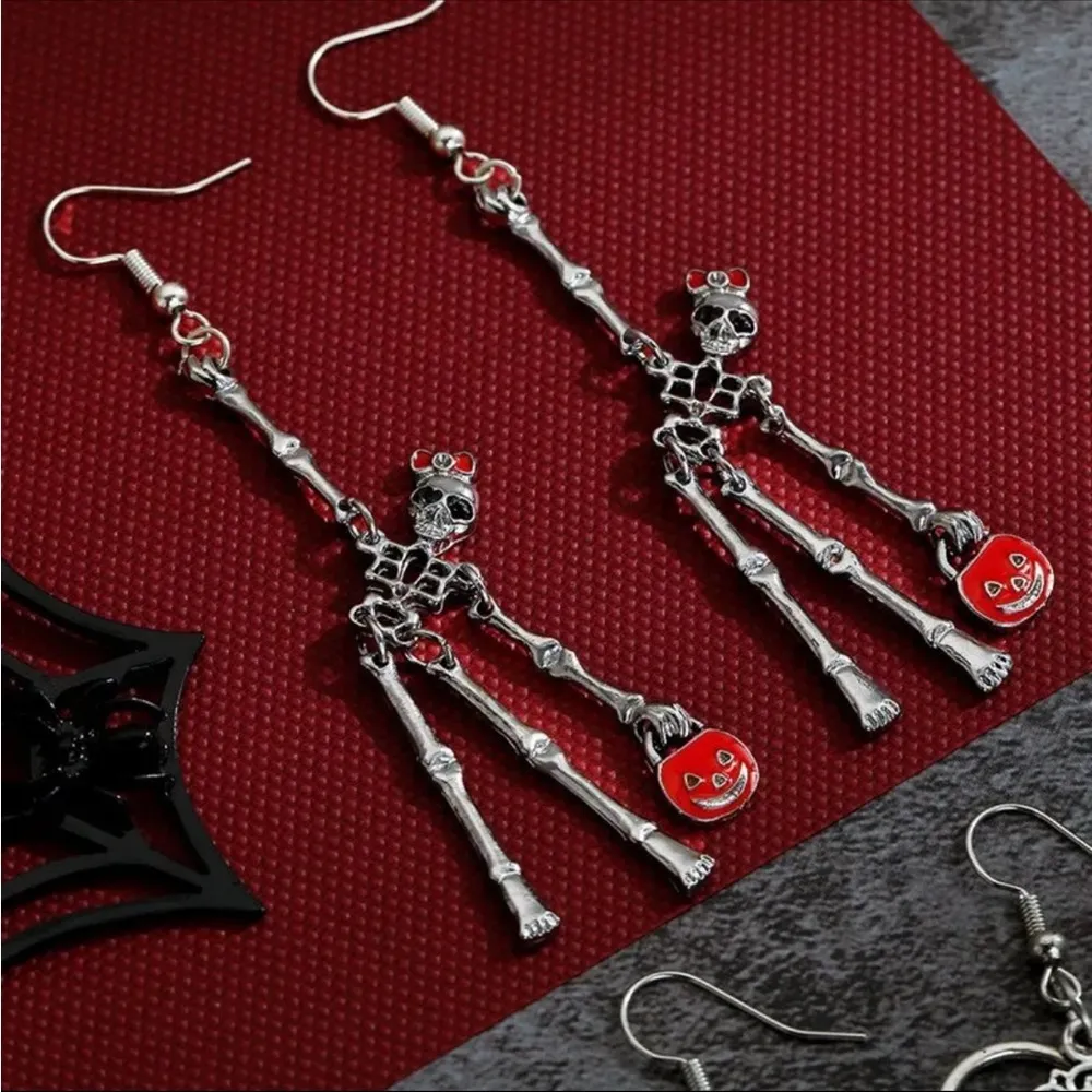 Halloween Enamel Crystal Bowknot Skull Animal Dangle Earrings Hook Women Jewelry - Image 4
