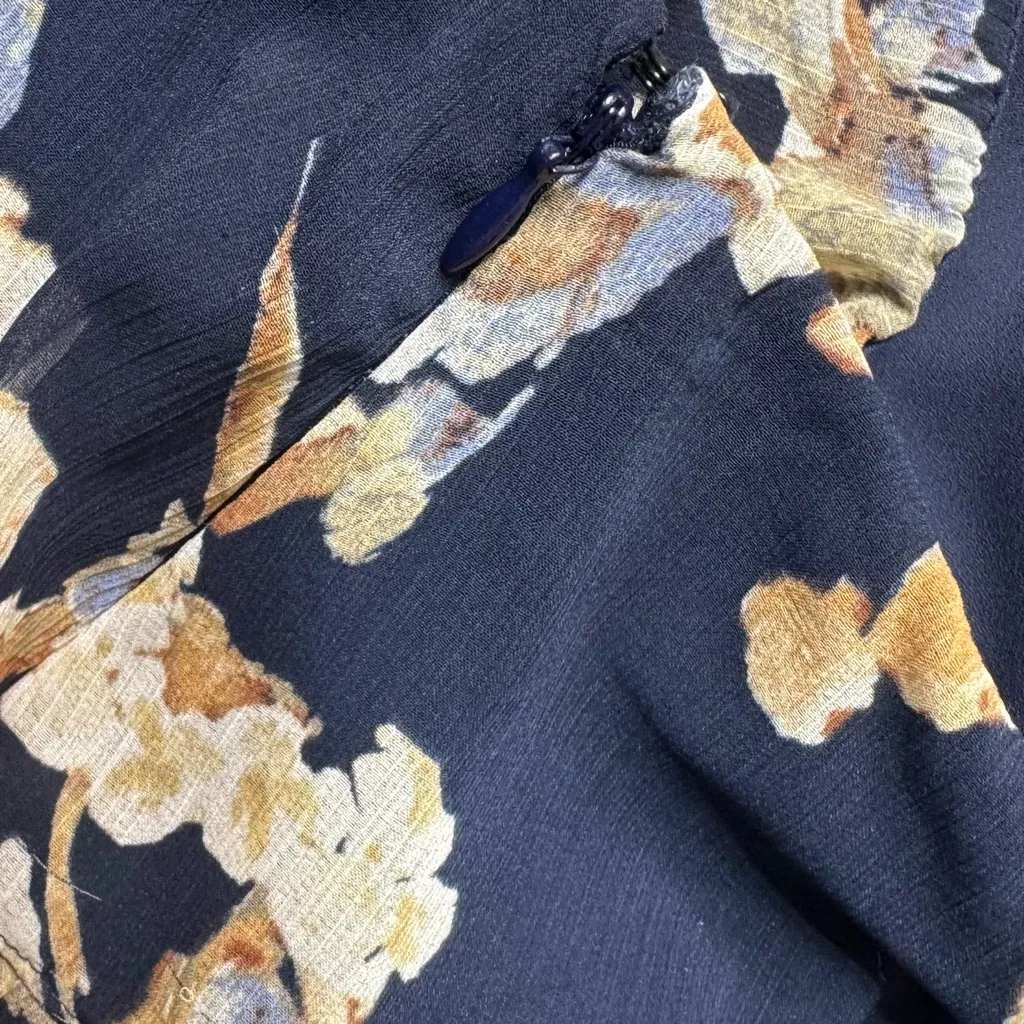 Ralph Lauren Floral Crinkle Georgette Tiered Maxi Midi Skirt Navy Cream Size 00 - Image 13