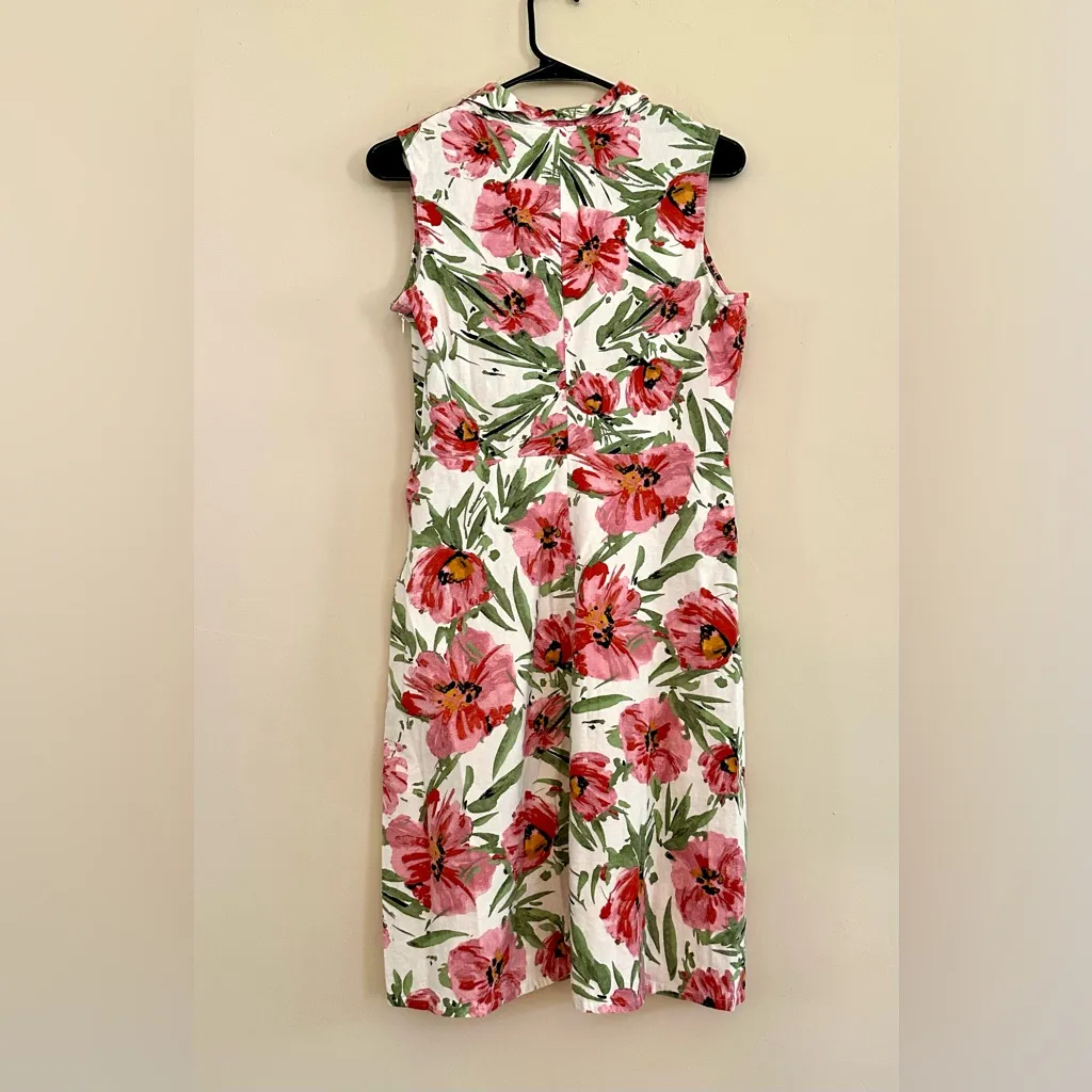 Tahari Linen Blend Floral Shirt Dress Sleeveless Size 8 - Image 3