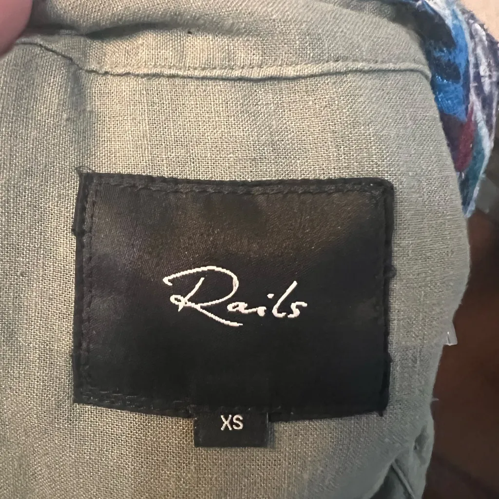 Rails Kona Button Up Shirt Linen Blend Sage Green Inca Embroidery Size XS - Image 12