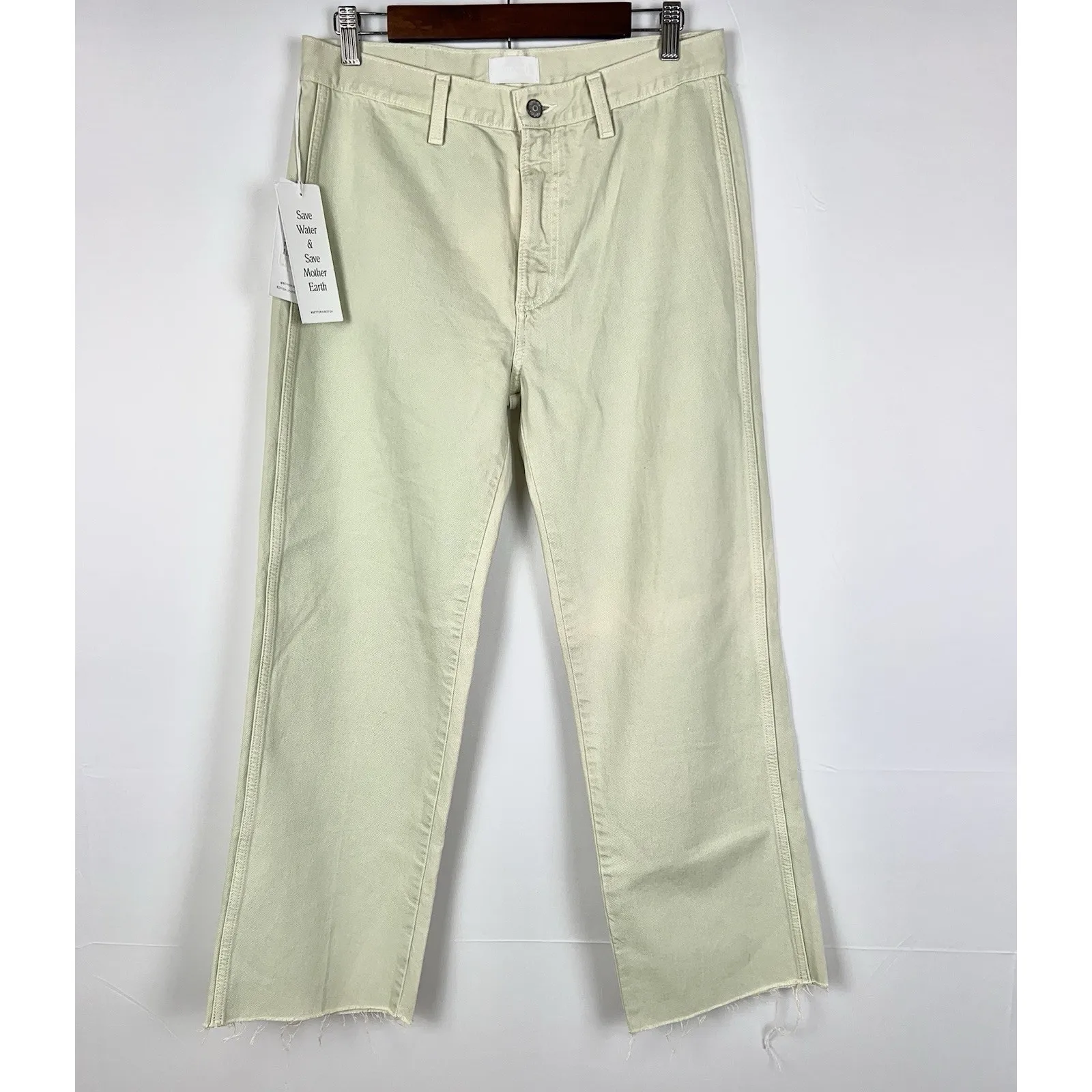Boyish The Kirby High Rise Straight Jeans in El Cielo Green Crop Raw Hem 29 - Image 10
