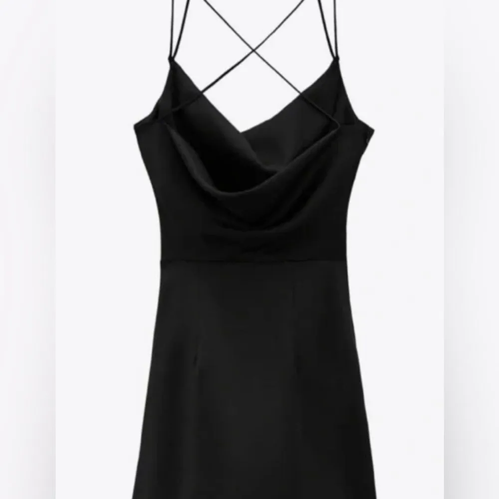 Zara Black Satin Effect Mini Draped Dressed Size Large - Image 4