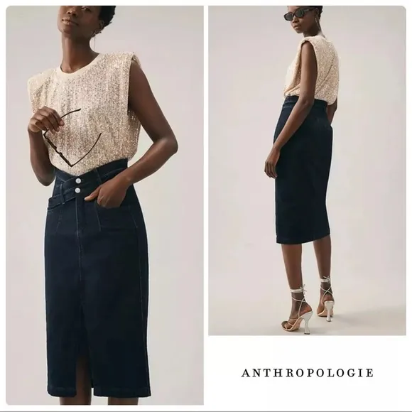 Anthropologie Pilcro Double-Waist Denim Midi Skirt Size 6 - Image 2