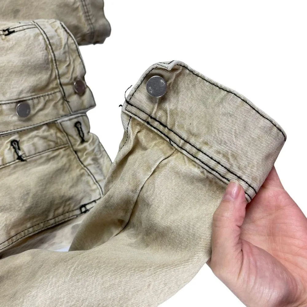 Zara Studded Z1975 Cropped Denim Jacket Tan Size XS Washed effect 100% Cotton - Image 5